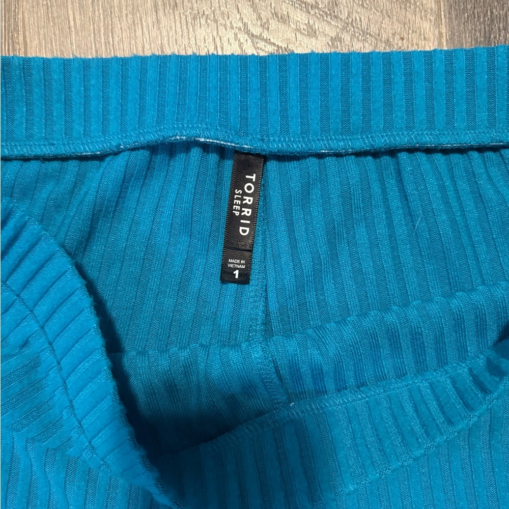 Teal Ribbed Sleep Bottoms - Picture 2 of 5